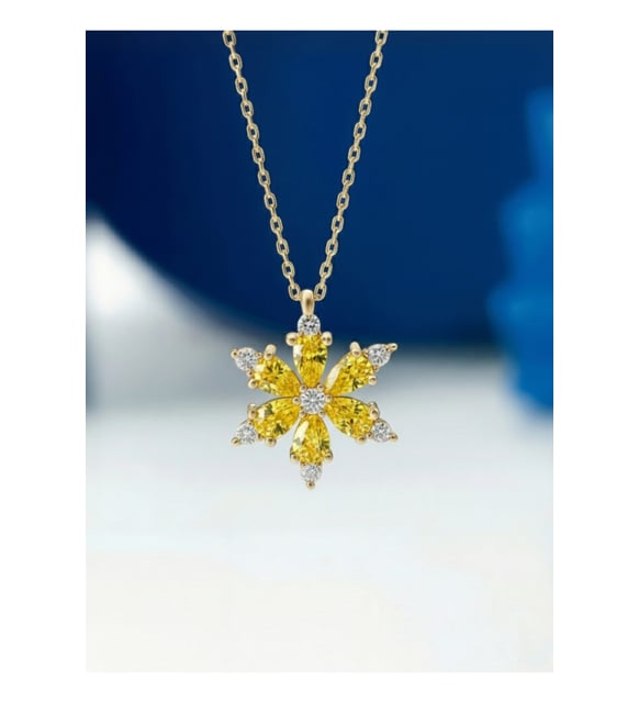 925 Ayar Sterling Gümüş Sarı Lotus Çiçeği Kolye