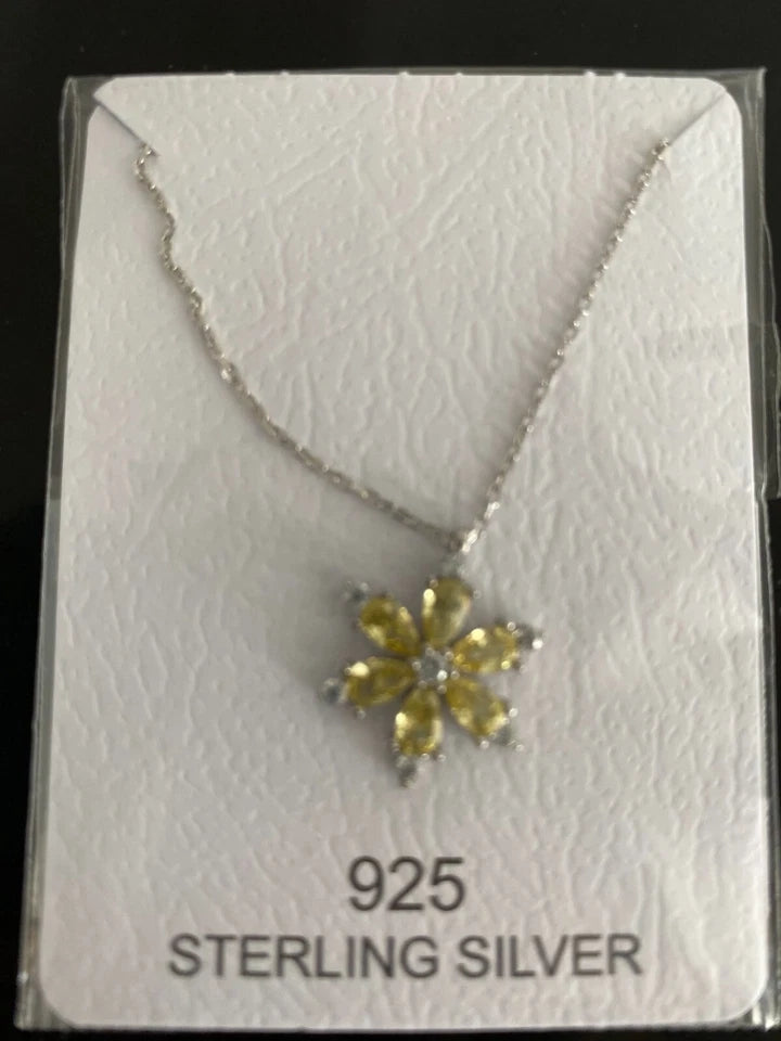 925 Ayar Sterling Gümüş Sarı Lotus Çiçeği Kolye