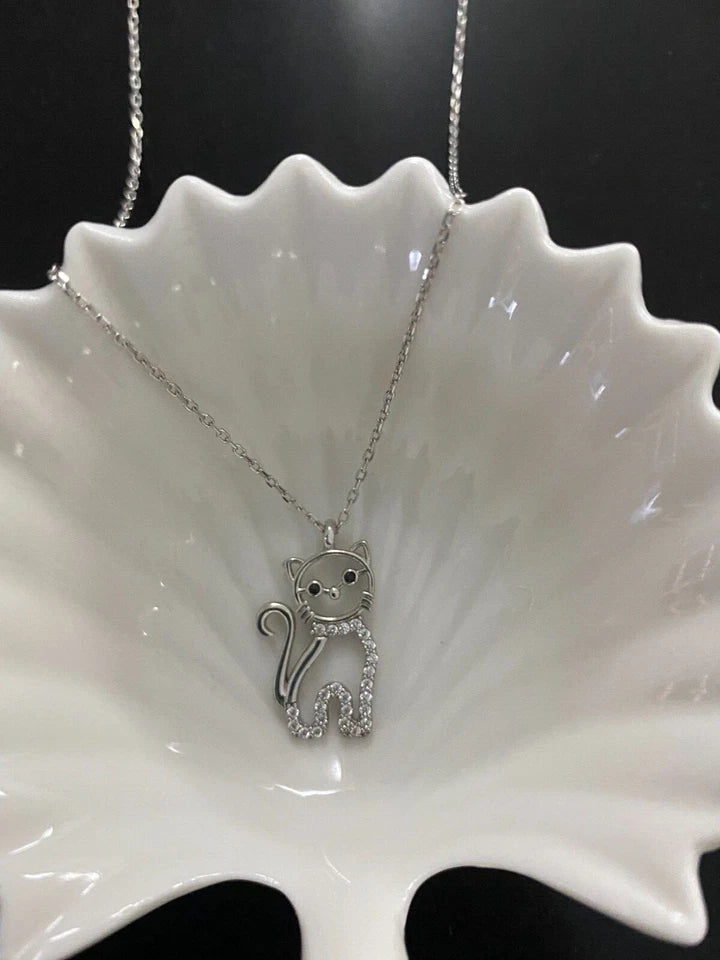 925 Ayar Sterling Gümüş Kedi Figürlü Kolye